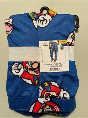 Nintendo Super Mario Blue Pajama Bottoms with Character Print large 12/14 NWT